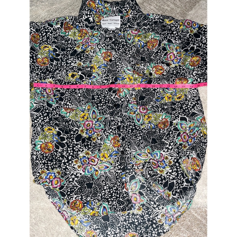 Hattie Carnegie  Women Floral Paisley Short Sleeve Button Down Shirt 100%silk - Picture 3 of 4